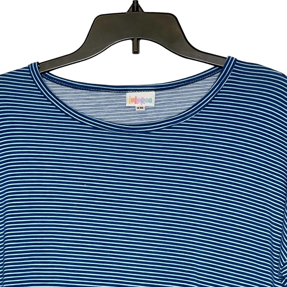 LuLaRoe Tunic Top Size XS Blue White Striped Womens Stretch‎ Blend SS T-Shirt - Picture 2 of 9